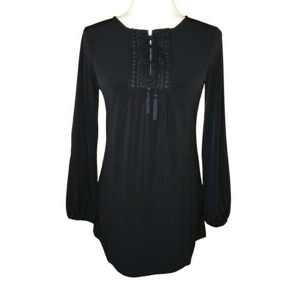 SUSAN GRAVER Black Liquid Knit Artisan Blouse XXS